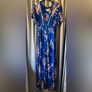 Cleobella Valentina Royal Blue Floral Button-Down Maxi Dress